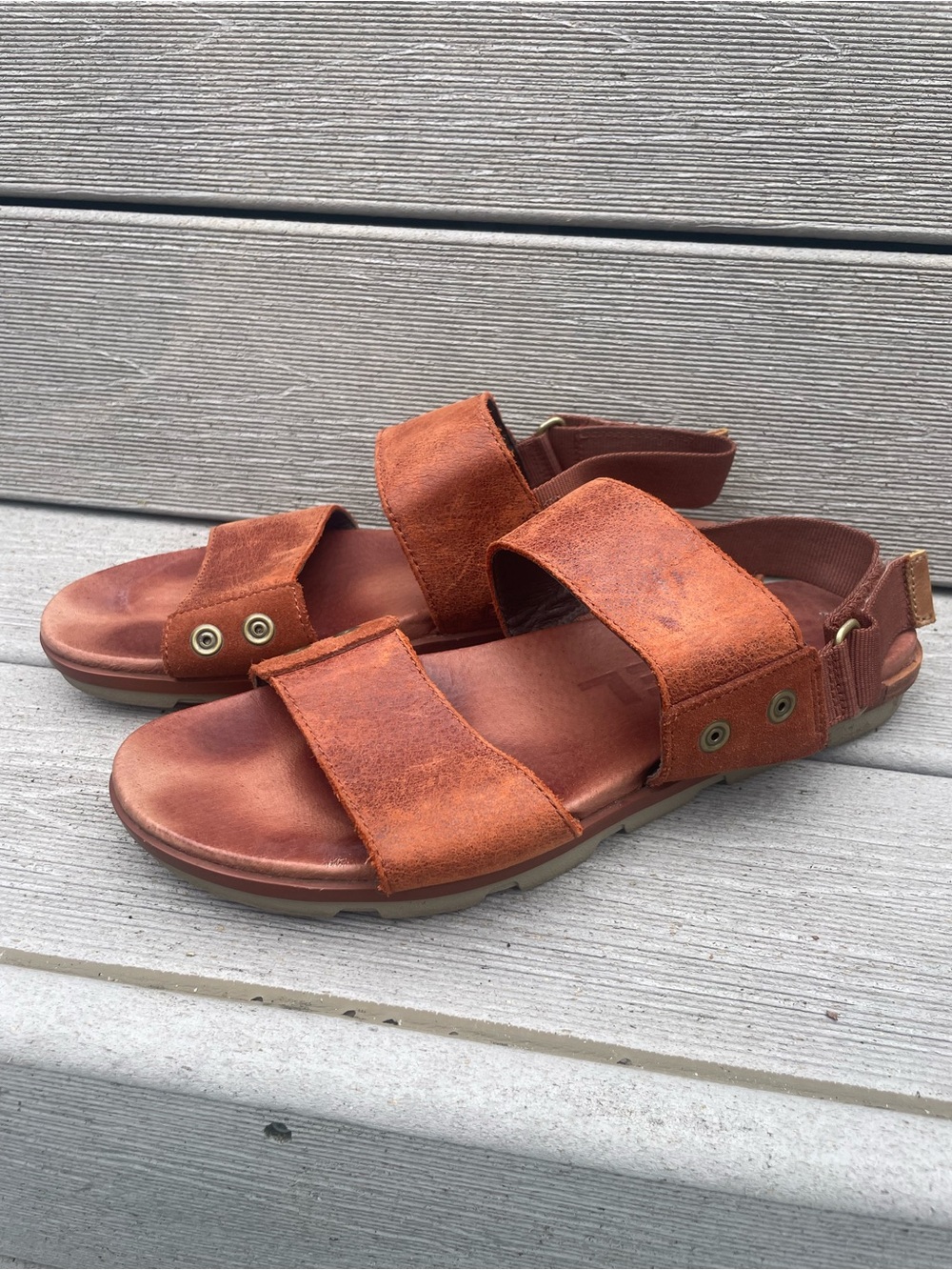 Sorel Torpeda Sandals Rustic Brown Leather NL2515-295 back strap women's 10.5